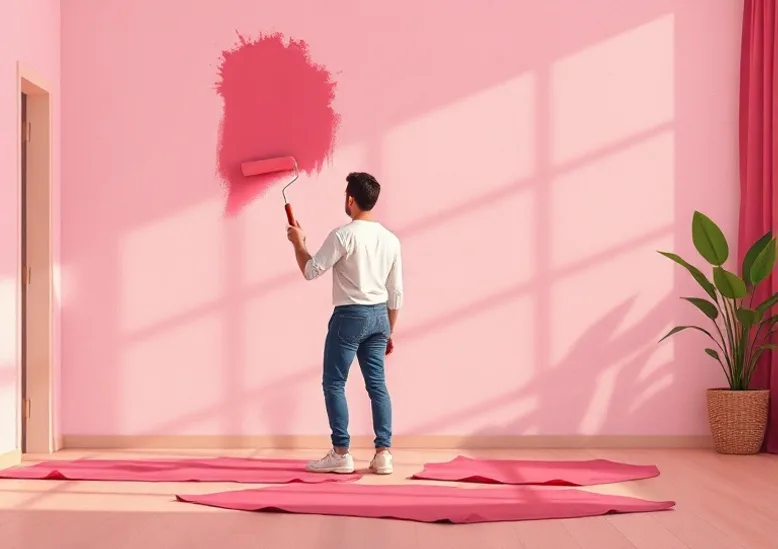 Peintre appliquant la peinture au rouleau sur un mur de salon